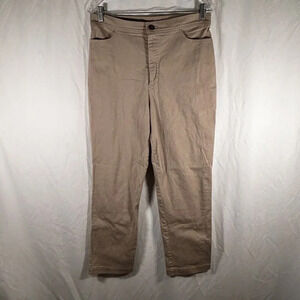 TravelSmith Pants Women's 14 Tan High Rise Button Zip Cotton Blend Pockets